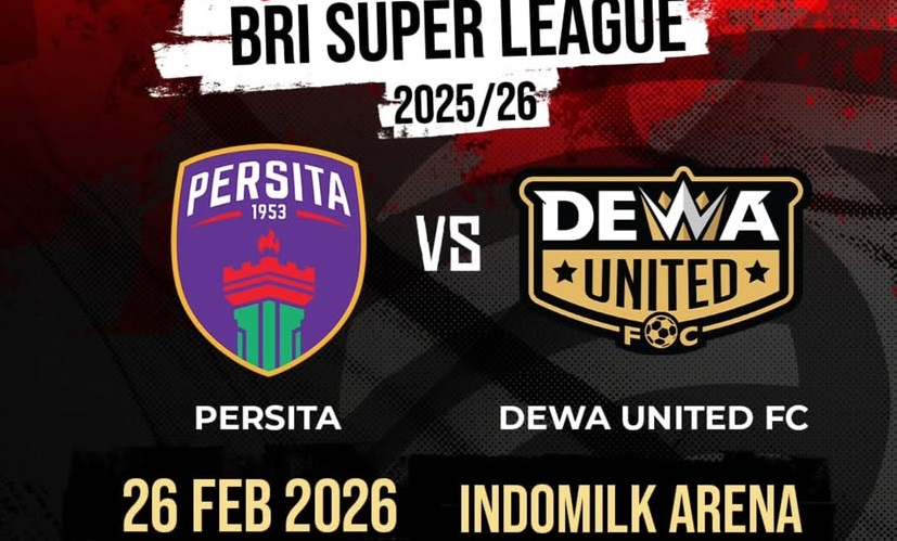 Persita Tangerang bersiap menjamu Dewa United di Stadion Indomilk Arena dalam laga lanjutan BRI Super League 2025/2026, Kamis (26/02/2026) malam WIB. (Sumber: @komunitastangerang)