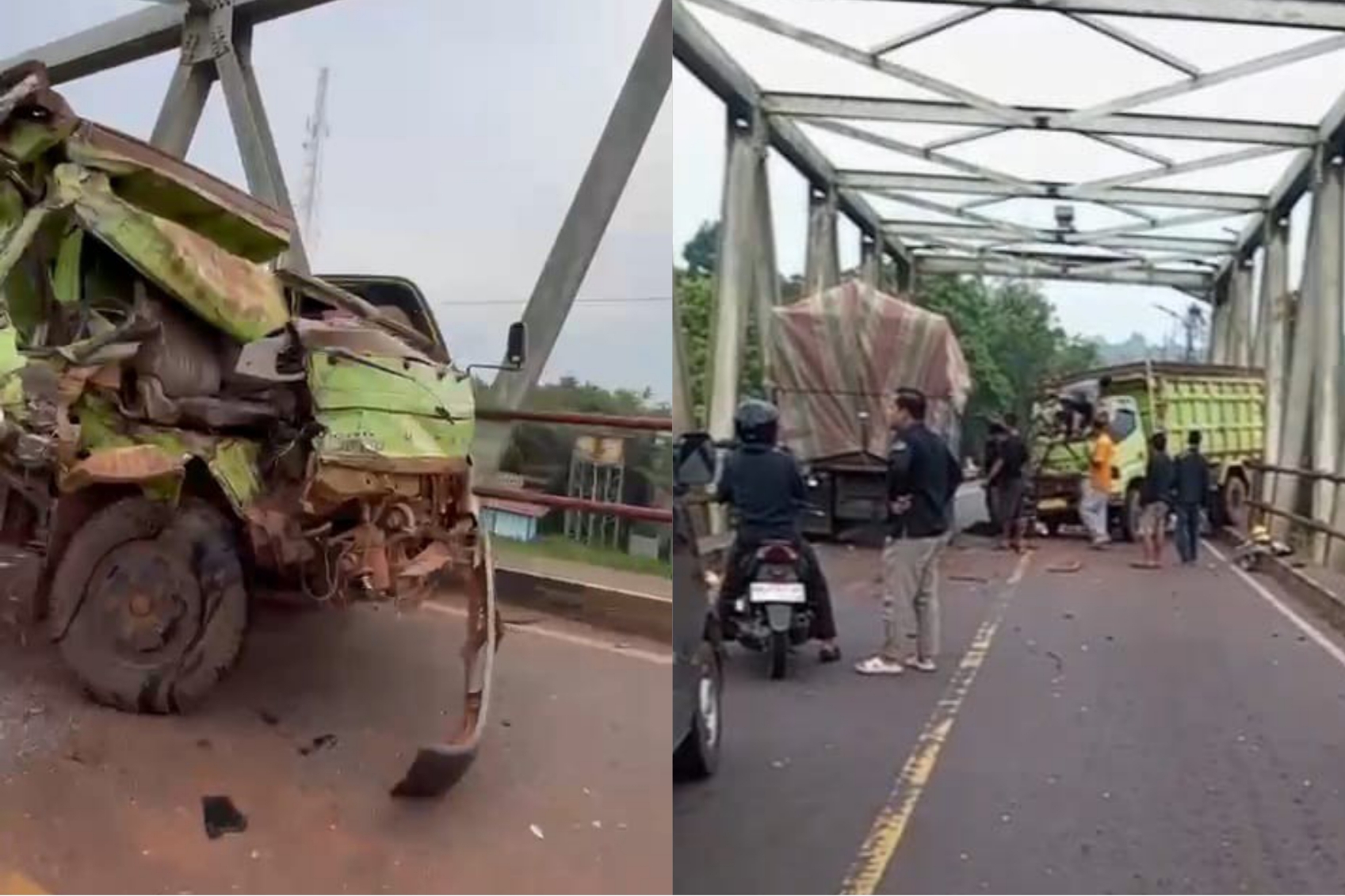 Kecelakaan dua truk di atas Jembatan Bajarum.SCREENSHOOT VIDEO