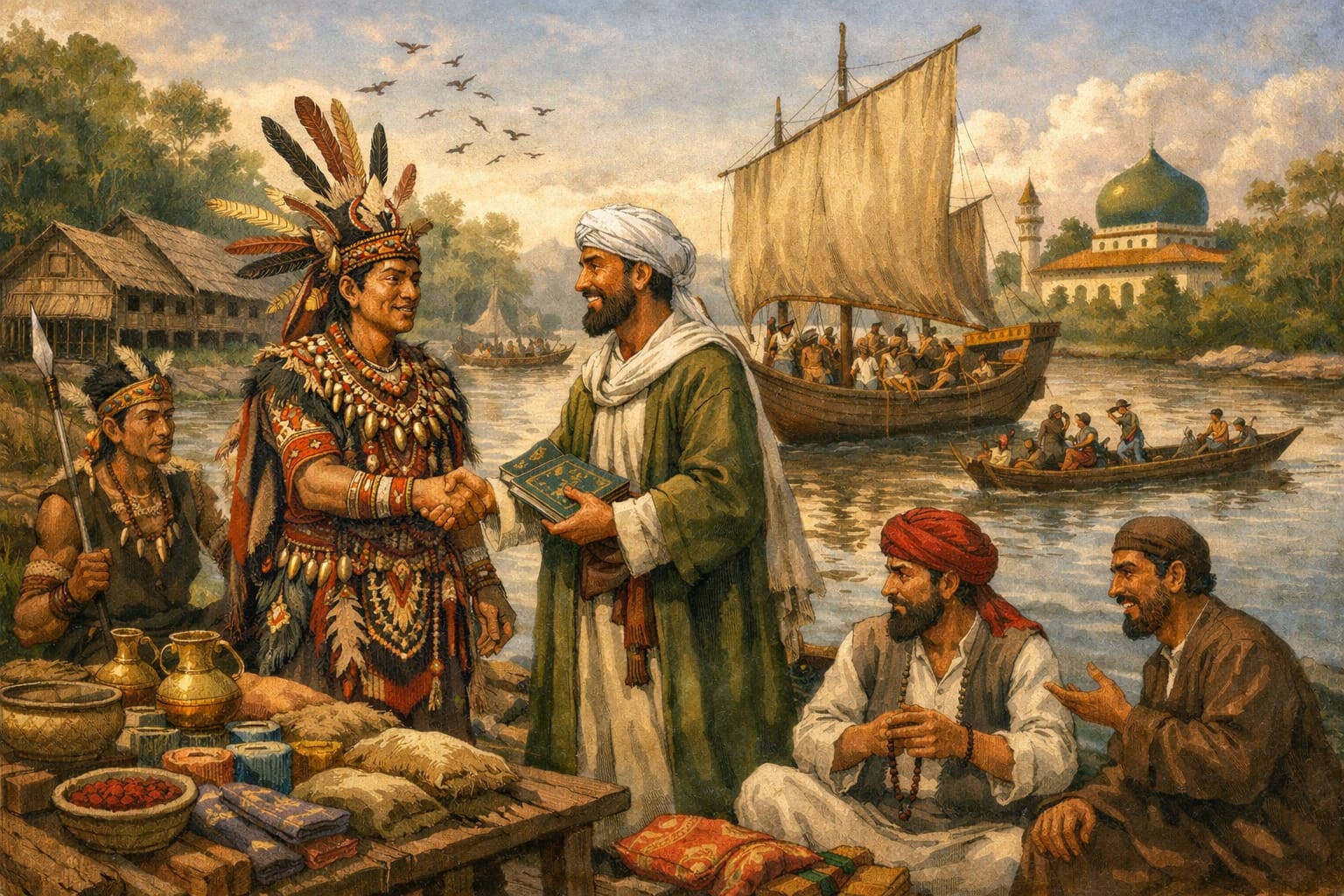 Ilustrasi sejarah masuknya Islam ke Kalimantan Tengah.