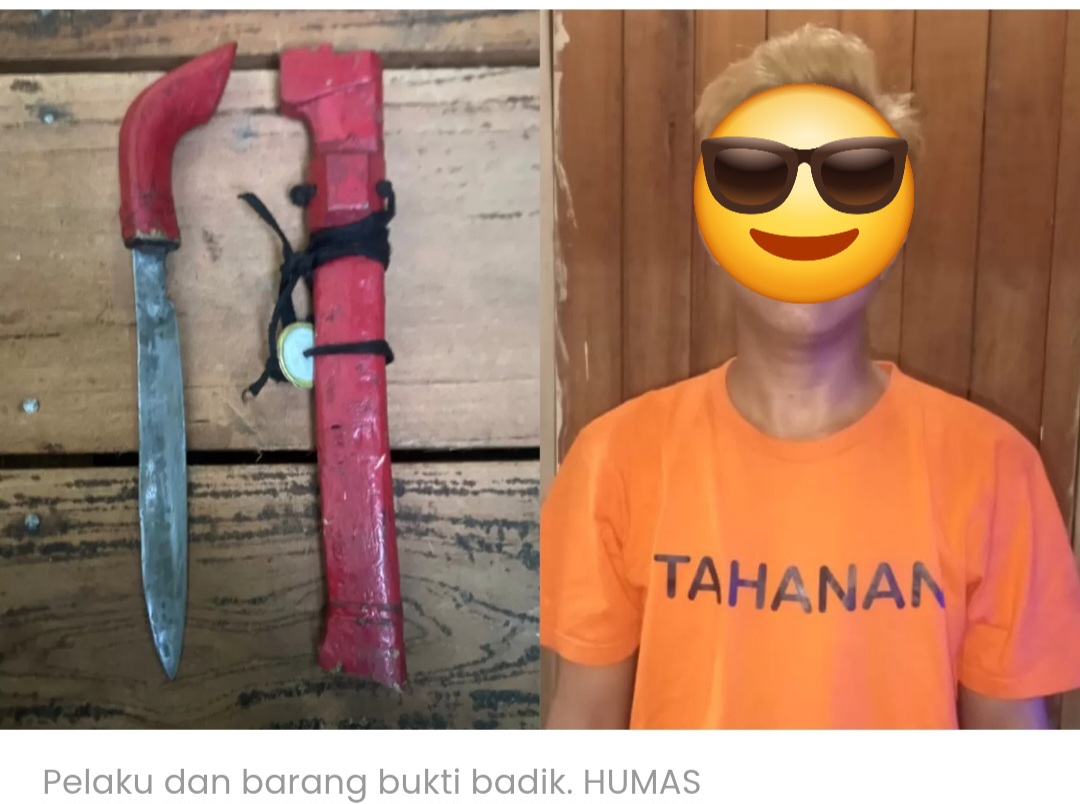 Pelaku dan barang bukti badik. HUMAS