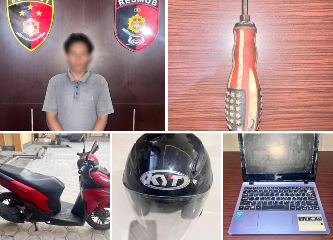 Pelaku dan barang bukti pelaku pecah kaca.HUMAS