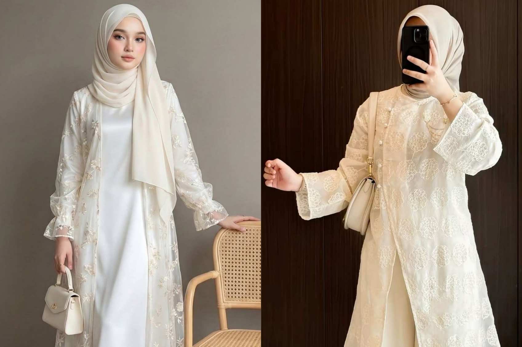 Busana lebaran 2026 bahan tunik dengan gaya outer organza. PINTEREST  