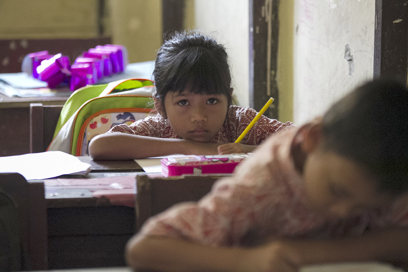 Murid SD belajar.DOK KALTENG POS