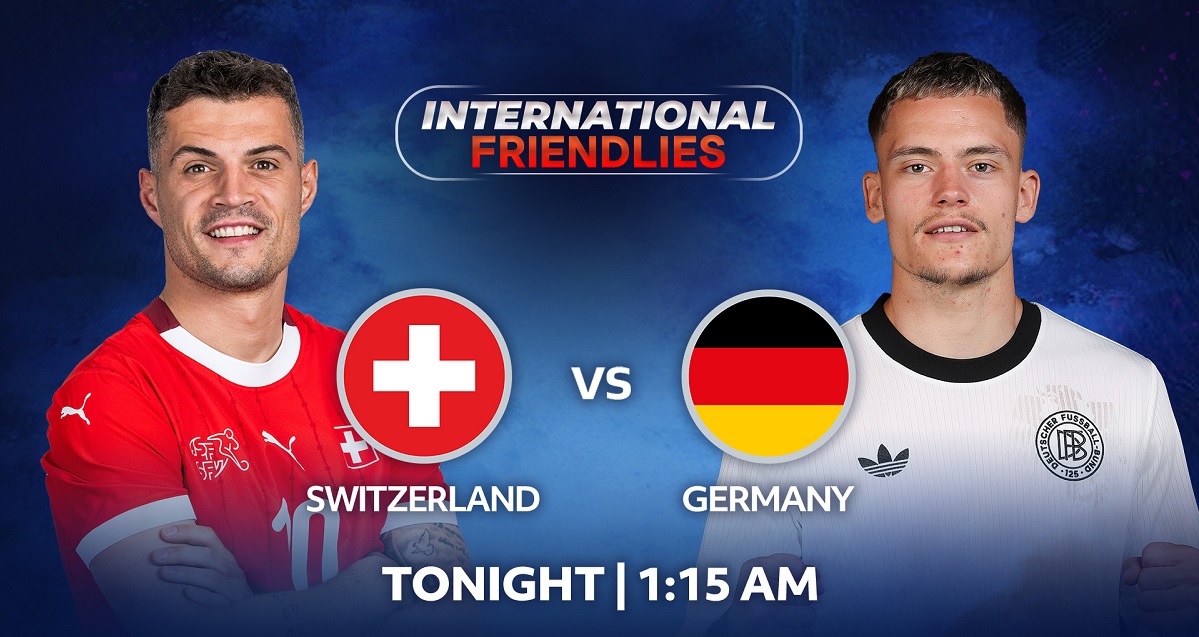 Timnas Swiss bersiap menjajal kekuatan Jerman di Stadion St Jakob-Park, Basel dalam laga uji coba internasional, Sabtu (28/3/2026) dini hari WIB. (Sumber: sonyliv.com)
