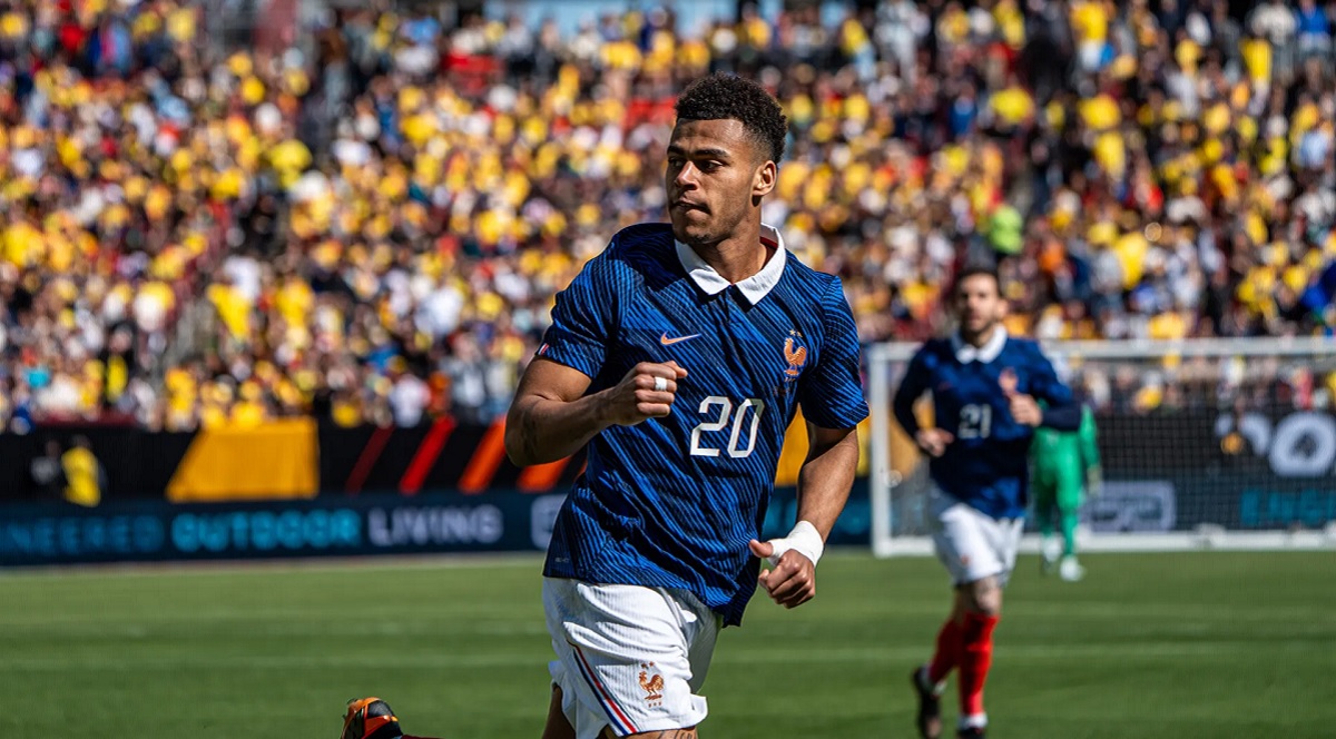 Desire Doue mencetak dua gol dalam laga uji coba Prancis Kolombia di Northwest Stadium, Maryland, Amerika Serikat, Senin (30/03/2026) dini hari WIB. (Sumber: Tony Rebornn/THE PEACH REVIEW&reg;)