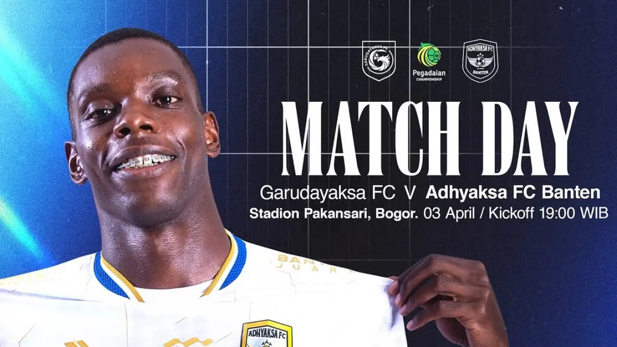 Garudayaksa bersiap menjamu Adhyaksa di Stadion Pakansari, Cibinong dalam lanjutan Liga 2 Pegadaian Championship 2025/2026, Jumat (3/4/2026) malam WIB. (Sumber: Instagram@adhyaksafcbanten)