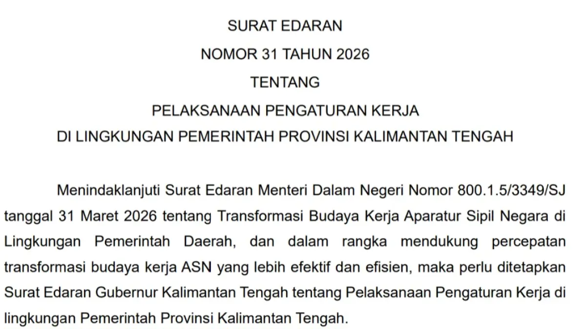 Aturan WFH Pemprov Kalteng.