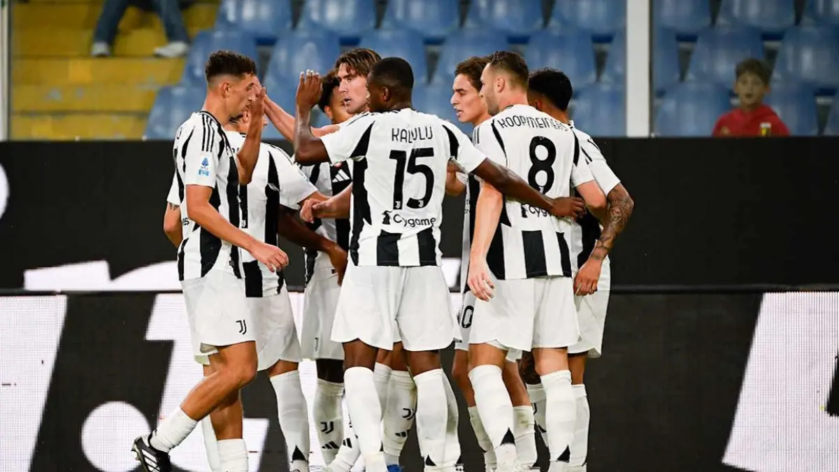 Para pemain Juventus merayakan gol ke gawang Genoa dalam laga pekan ke-31 Serie A 2025/2026, Senin (6/4/2026) malam WIB. Kemenangan tersebut membawa Bianconeri makin dekat ke zona Champions. (Sumber: juventus.com)