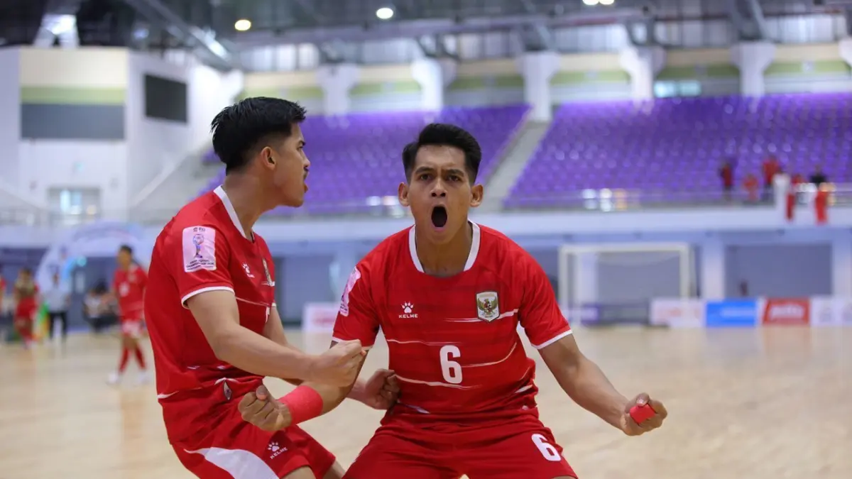 Timnas Futsal Indonesia merayakan gol Andres Dwi Persada ke gawang Australia. FEDERASI FUTSAL INDONESIA