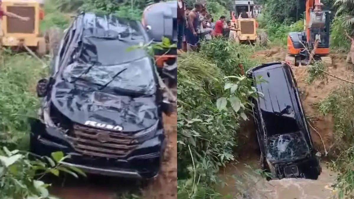 Kondisi Toyota Rush yang kecelakaan di Bukit Akap.Screenshoot video