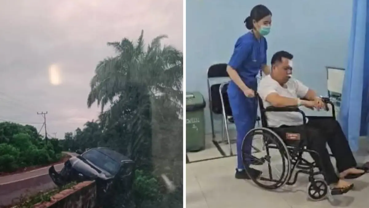 Kondisi mobil dan Kadishut Kalteng usai kecelakaan.Facebook/Ingkit Djaper