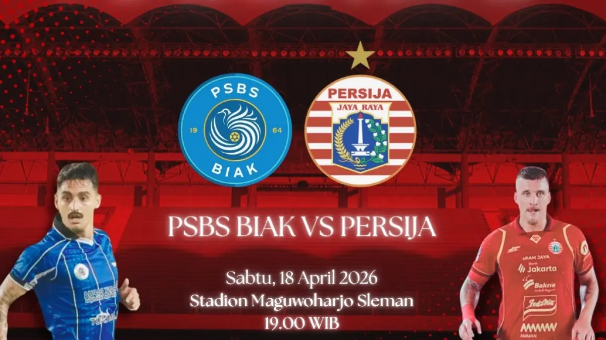 PSBS Biak bersiap menjajal kekuatan Persija Jakarta di Stadion Maguwoharjo, Sleman, Yogyakarta dalam lanjutan BRI Super League 2025/2026, Sabtu (18/4/2026) malam WIB. (Sumber: Instagram @jakampusgunadarma)