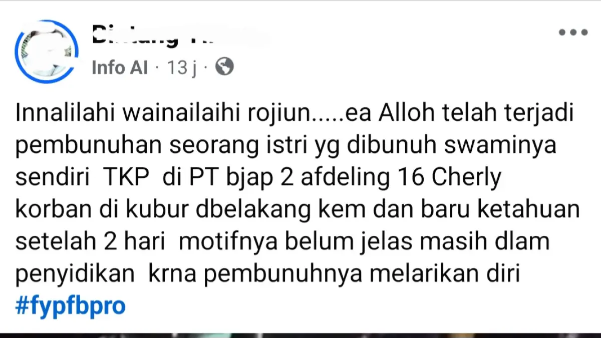 Keterangan warganet Facebook soal mayat wanita dikubur.Screen Facebook