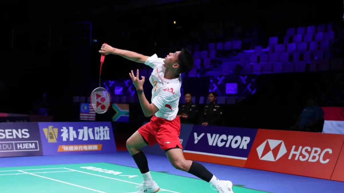 Aksi pemain bulutangkis Indonesia di Thomas Cup 2026.PBSI