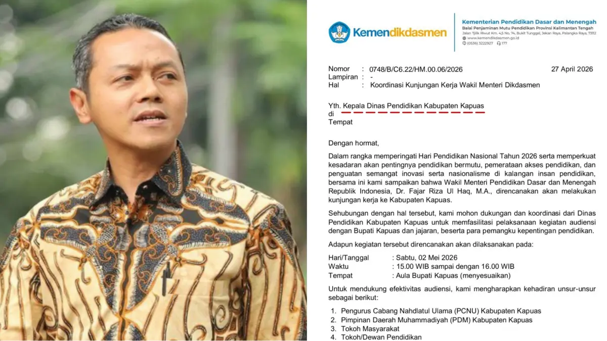Wamendikdasmen Dr Fajar Riza Ul Haq, MA rencananya akan berkunjung ke Kalteng.