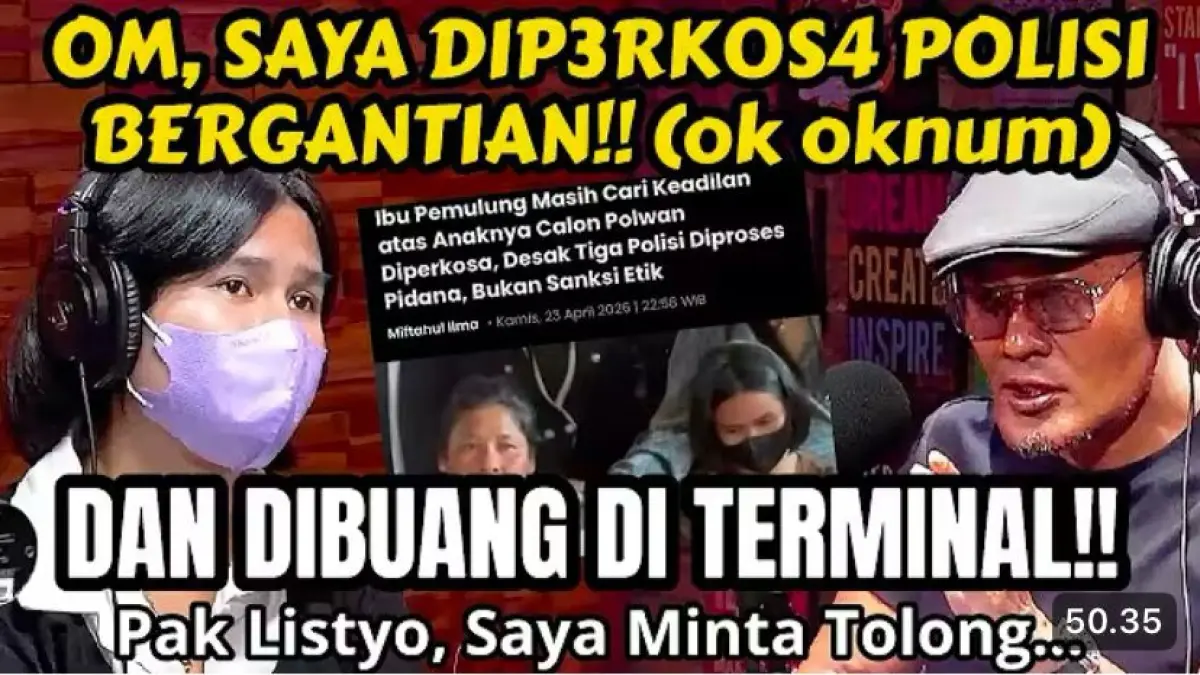 Ibu dan calon polwan korban perkosaan polisi hadir di Podcast Deddy Corbuzier. Youtube/Deddy Corbuzier.
