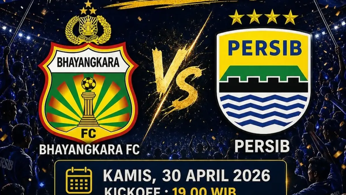 Bhayangkara FC dijadwalkan menghadapi Persib Bandung di Stadion Sumpah Pemuda dalam laga pekan ke-30 BRI Super League 2025-2026, Kamis (30/4/2026) malam WIB. (Sumber: Instagram @warkop.heleran)
