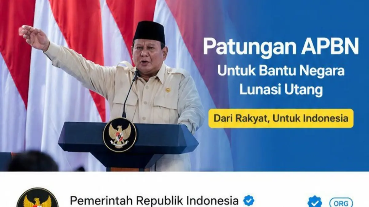 Akun X @iPoopBased yang menunjukan pemerintah Indonesia melakukan penggalangan dana untuk membantu melunasi hutang negara.&nbsp;