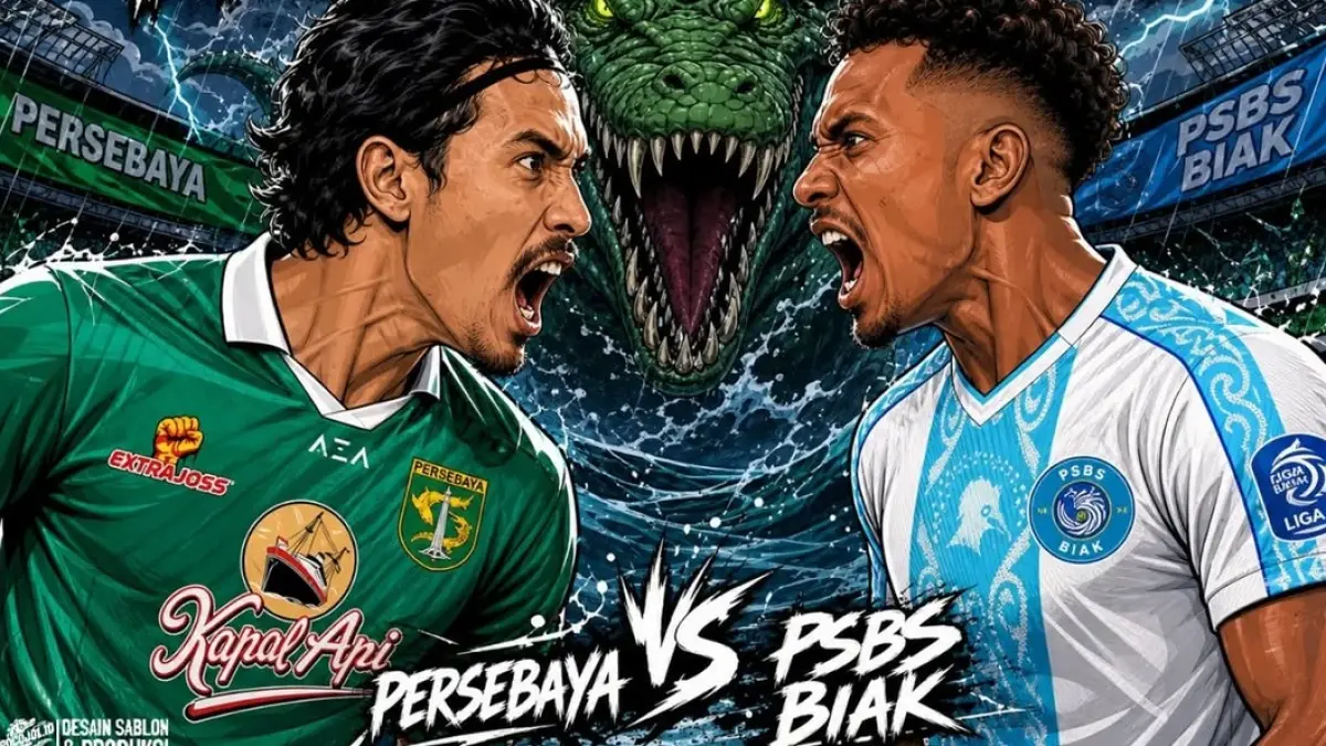 Persebaya Surabaya dijadwalkan bertemu PSBS Biak di Stadion Gelora Bung Tomo dalam laga pekan ke-31 BRI Super League 2025-2026, Sabtu (2/5/2026) sore WIB. (Sumber: Instagram @crocojol.id)