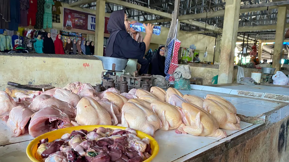 Pedagang ayam di Pasar Sampit. Miftah/kaltengpos.jawapos.com