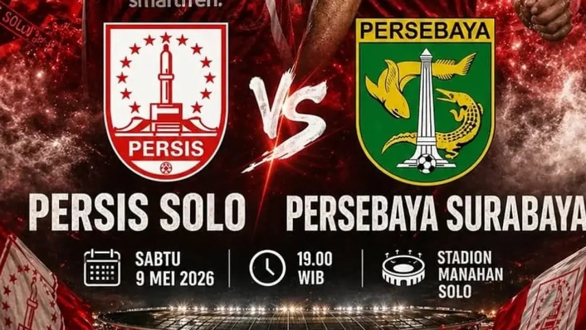 Persis Solo bersiap menghadapi tantangan berat saat menjamu Persebaya Surabaya di Stadion Manahan dalam lanjutan BRI Super League 2025-2026, Sabtu (9/5/2026) malam WIB. (Sumber: Instagram @event_olahraga_solo)