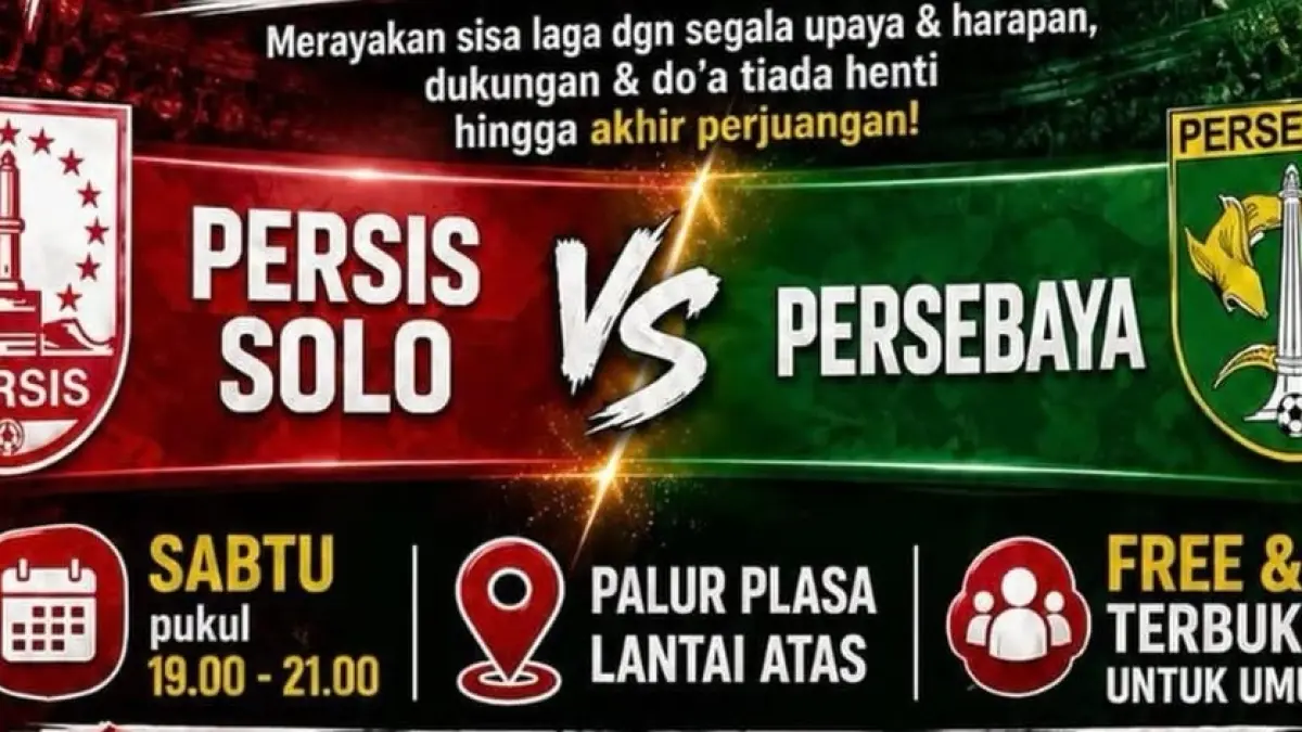 Persis Solo dan Persebaya Surabaya akan saling bentrok di Stadion Manahan pada pekan ke-32 BRI Super League 2025-2026, Sabtu (9/5/2026) malam WIB. (Sumber: Instagram @pasoepati.korwilkaranganyar)