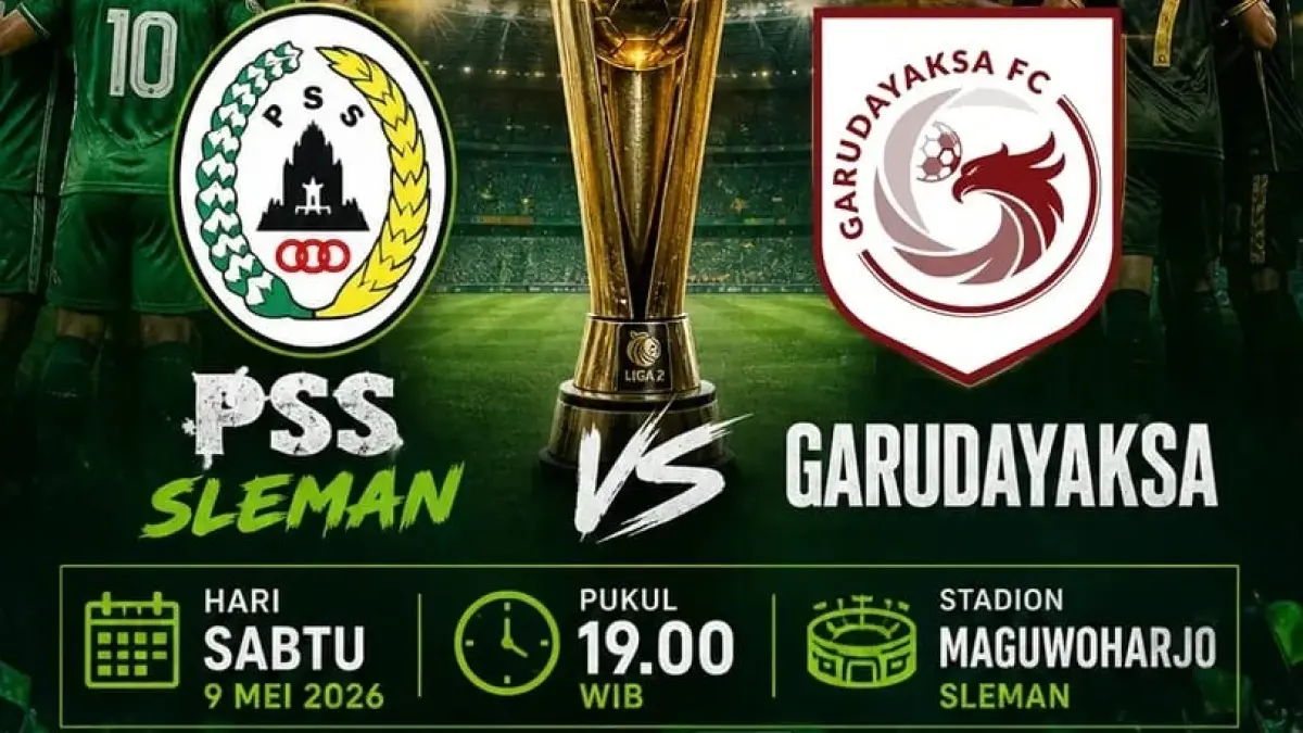PSS Sleman akan bersua Garudayaksa FC di Stadion Maguwoharjo pada partai final Liga 2 Pegadaian Championship 2025-2026, Sabtu (9/5/2026) malam WIB. (Sumber: Instagram @event_olahraga_solo)