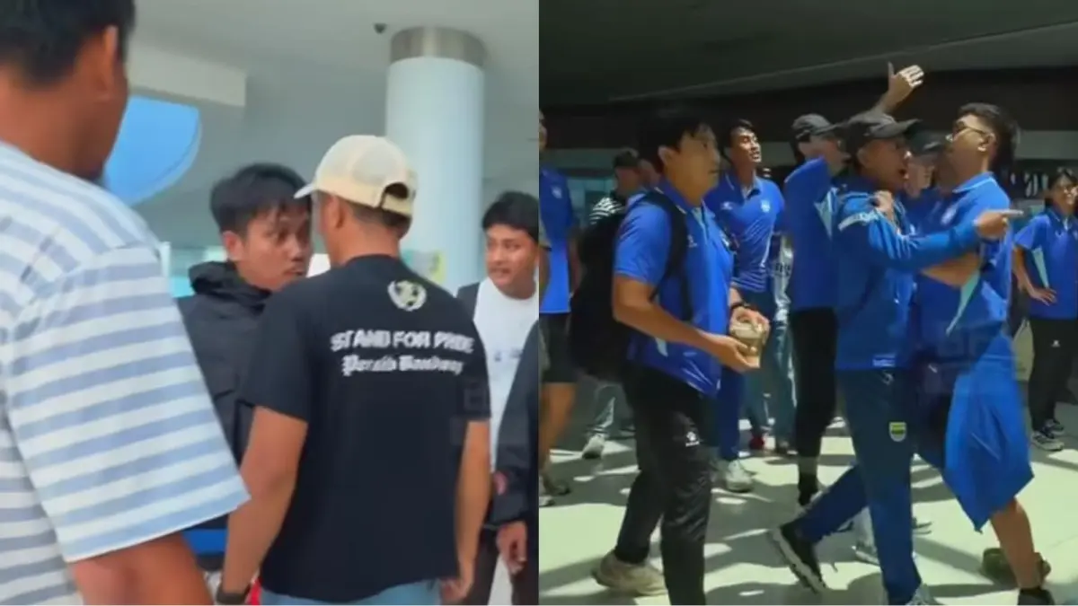 Adu argumen suporter Persija kepada pemain Persib di bandara.Instagram/@bandungfootball