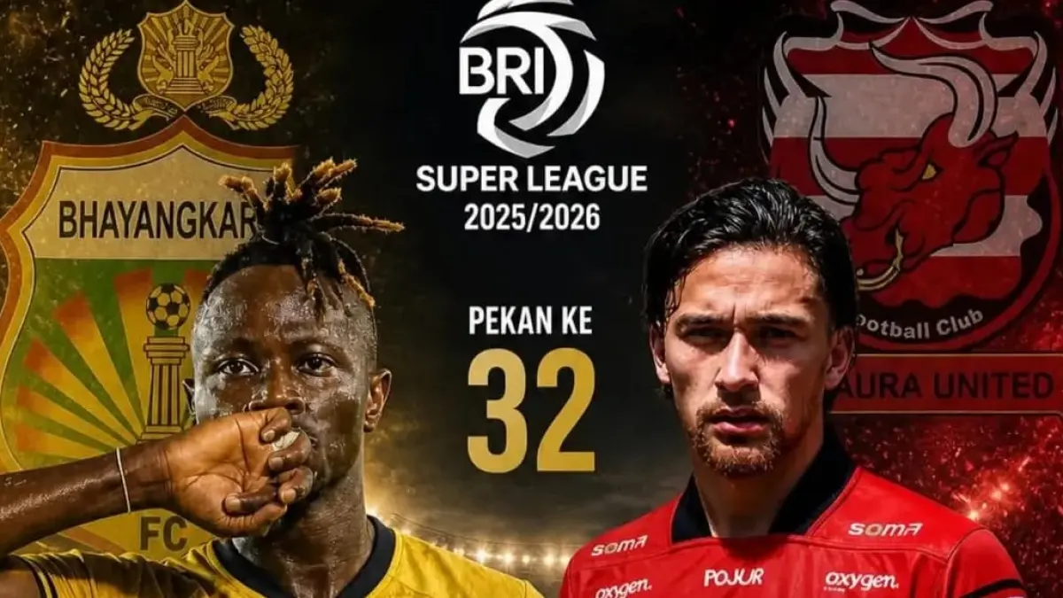 Bhayangkara FC akan menghadapi tantangan berat saat menjamu Madura United di Stadion PKOR Sumpah Pemuda pada pekan ke-32 BRI Super League 2025-2026, Senin (11/5/2026) malam WIB. (Sumber: Instagram @bocahbolacom)