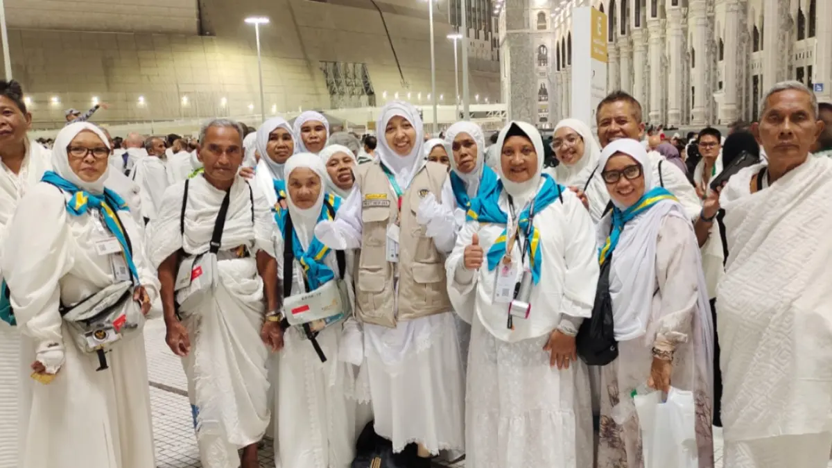 Jemaah haji asal Kalteng ketika melaksanakan umrah wajib ketika tiba di tanah suci Makkah. Kemenag Kalteng
