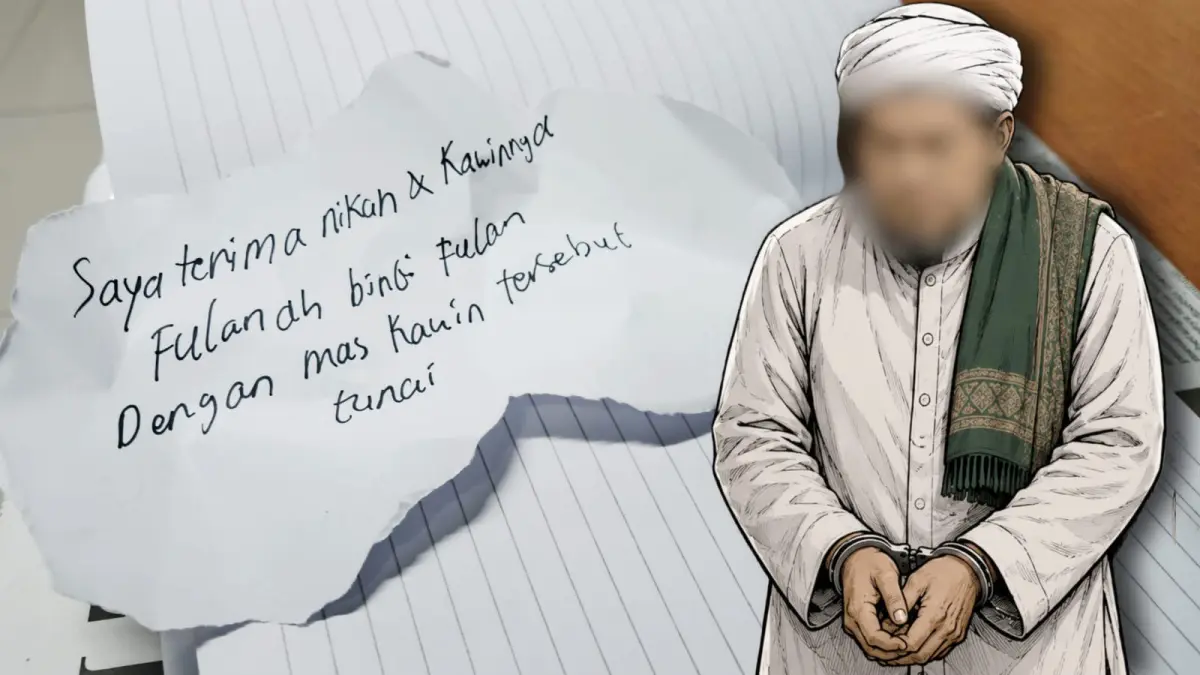 Modus ijab kabul oleh Abi Jamroh pengasuh Ponpes Al Anwar Mantingan.