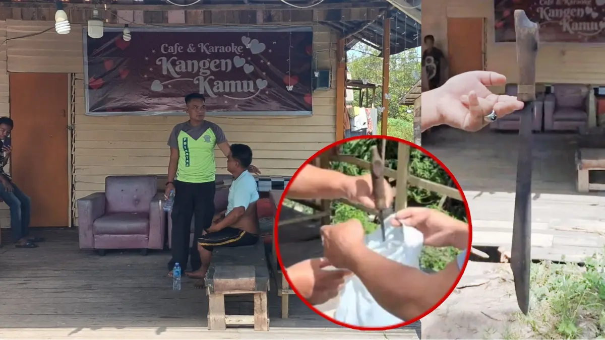 Pelaku saat diamankan dan barang bukti parang. Agus pramono/kaltengpos.jawapos.com