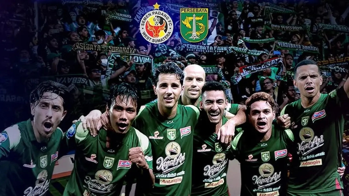 Semen Padang FC akan menghadapi ujian berat saat menjamu Persebaya Surabaya di Stadion H. Agus Salim pada pekan ke-33 lanjutan BRI Super League 2025-2026, Jumat (15/5/2026) sore WIB. (Sumber: Instagram @netarena.id dan persebayafans.27)