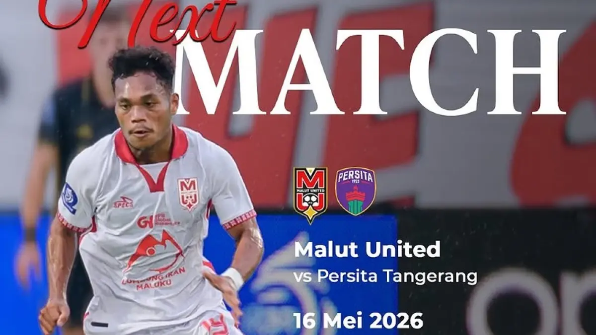 Malut United dijadwalkan menjamu Persita Tangerang di Stadion Gelora Kie Raha, Ternate pada pekan ke-33 BRI Super League 2025-2026, Sabtu (16/5/2026) malam WIB. (Sumber: Instagram @malutunitedfc)