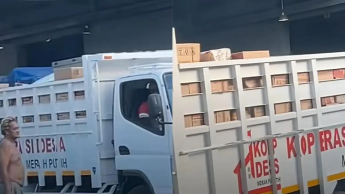Truk Kopdes di Surabaya belanja kebutuhan sembako di gudang Indomaret. TikTok/@anas_tralala