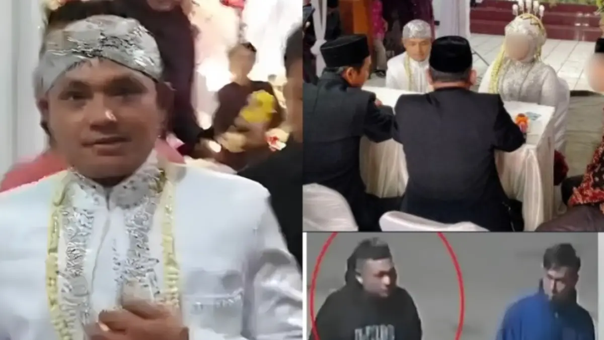 Pengantin pria dibawa polisi karena terlibat curanmor.Facebook
