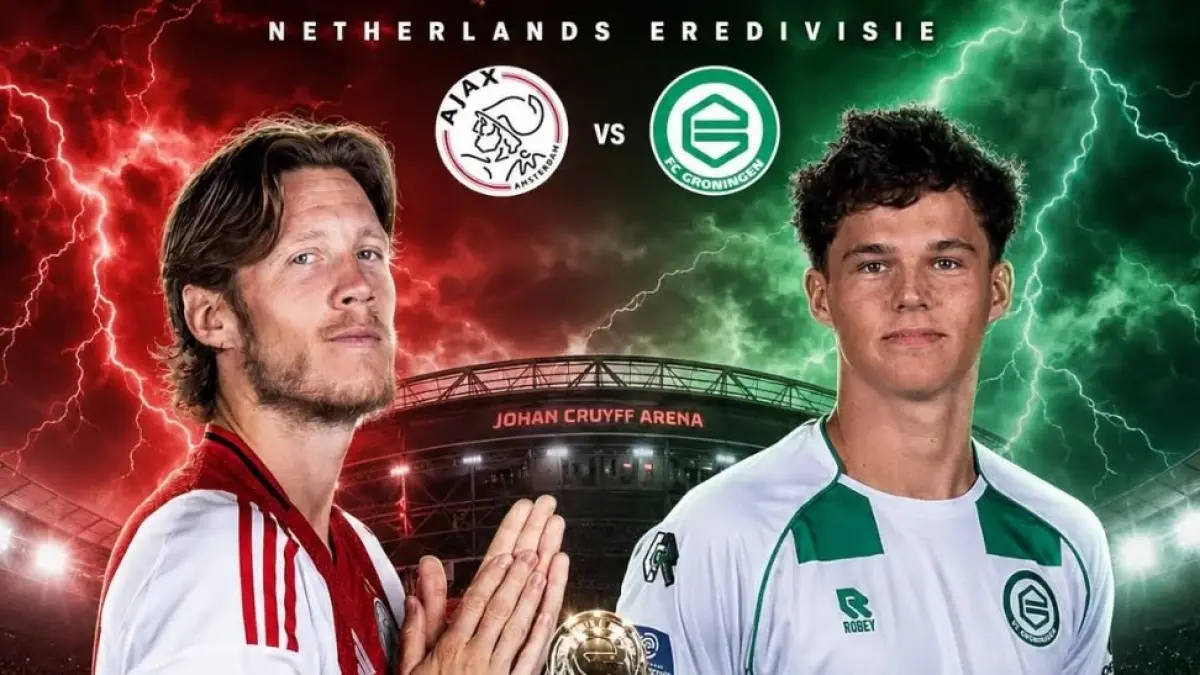 Ajax Amsterdam dan FC Groningen akan saling bertarung di Stadion Kras, Volendam pada semifinal play-off Eredivisie 2025/2026 kualifikasi UEFA Confrence League, Kamis (21/5/2026) malam WIB. (Sumber: Instagram @rindubola.official)