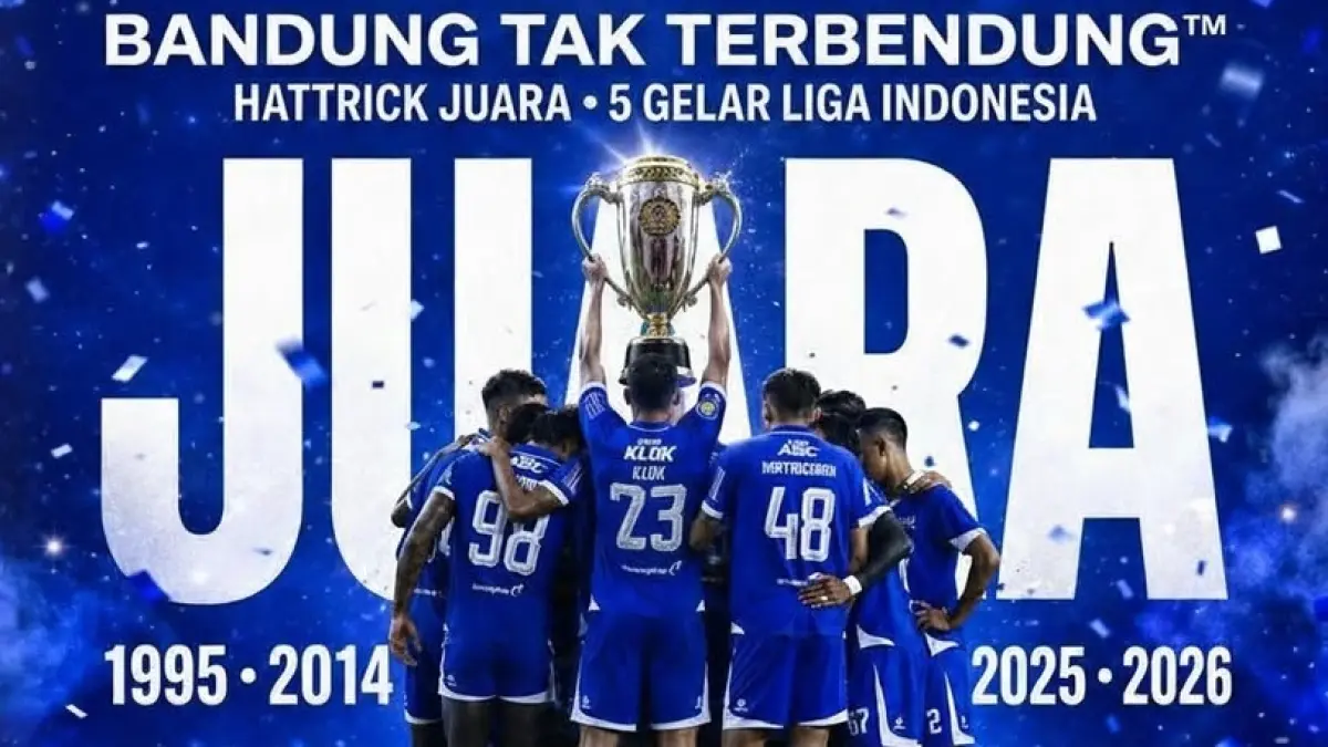 Persib Bandung akhirnya menyegel gelar kampiun BRI Super League 2025-2026 usai bermain imbang 0-0 melawan Persijap Jepara di Stadion Gelora Bandung Lautan Api, Sabtu (23/5/2026) sore WIB. (Sumber: Instagram @ayodukungpersib_)