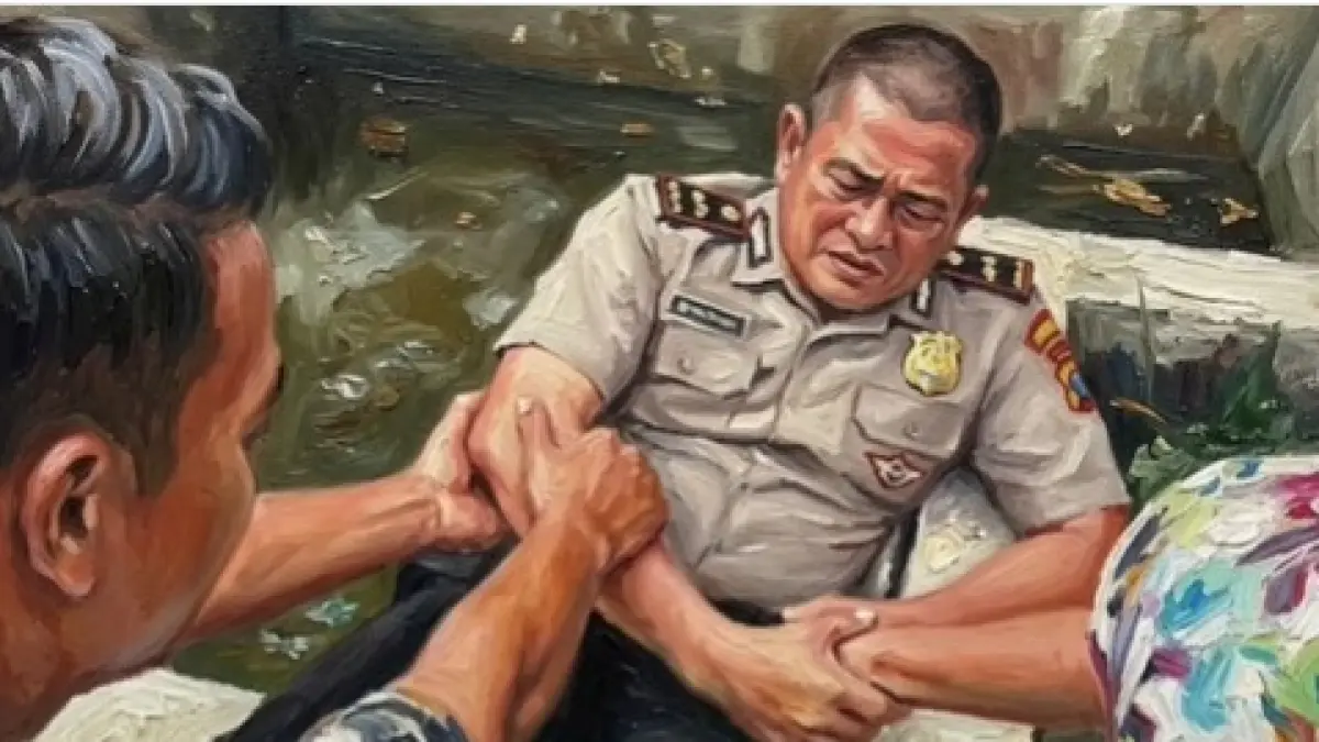 Polisi dikejar istri dan diceburkan ke saluran air.Instagram/@kejadianesia