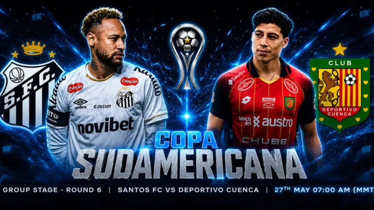 Santos FC dijadwalkan menjamu Deportivo Cuenca di Estadio Urbano Caldeira pada matchday terakhir penyisihan grup D Copa Sudamericana 2026, Rabu (27/5/2026) pagi WIB. (Sumber: myanmarsports1.com)