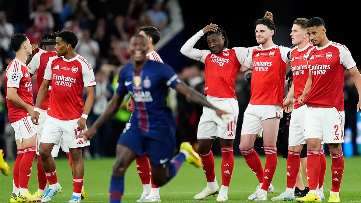 Klub asal London Utara Arsenal lagai-lagi harus mengubur mimpi besar mereka untuk mengangkat trofi Liga Champions Eropa usai takluk secara dramatis dari PSG di laga final yang digelar di Puskas Arena, Budapest, Sabtu (31/5/2026) malam WIB. (Sumber: PA)