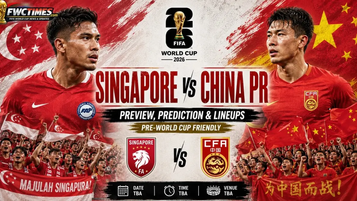 Timnas Singapura akan menjajal kekuatan Timnas China di Stadion Jalan Besard dalam laga uji coba bertajuk FIFA Friendly Match 2026, Jumat (5/6/2026) malam WIB. (Sumber: fwctimes.com)