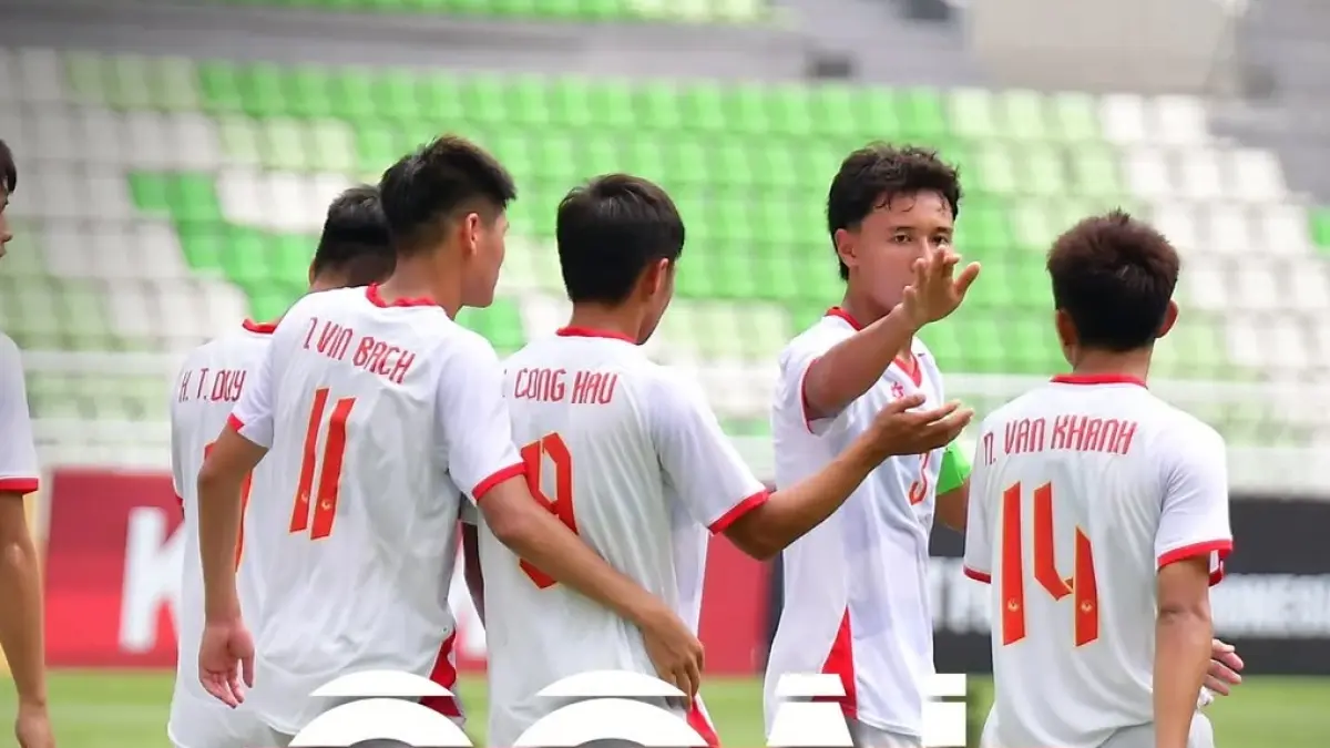 Timnas Vietnam U-19 meraih kemenangan telak 5-0 atas Myanmar U-19 pada matchday kedua penyisihan Grup A Piala AFF U-19 2026 di Stadion Utama Sumatera Selatan, Kamis (4/6/2026) sore WIB. (Sumber: Instagram @aseanboyschampionship)