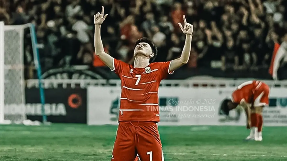 Selebrasi Reno Salampessy usai cetak gol. Timnas Indonesia U-19 mengunci satu tiket semifinal usia menang 2-1 atas Timnas Vietnam U-19 pada matchday terakhir penyisihan Grup A Piala AFF U-19 di Stadion Utama Sumatra Utara, Deli Serdang, Minggu (7/6/2026) malam. (Sumber: Instagram @timnasindonesia)
