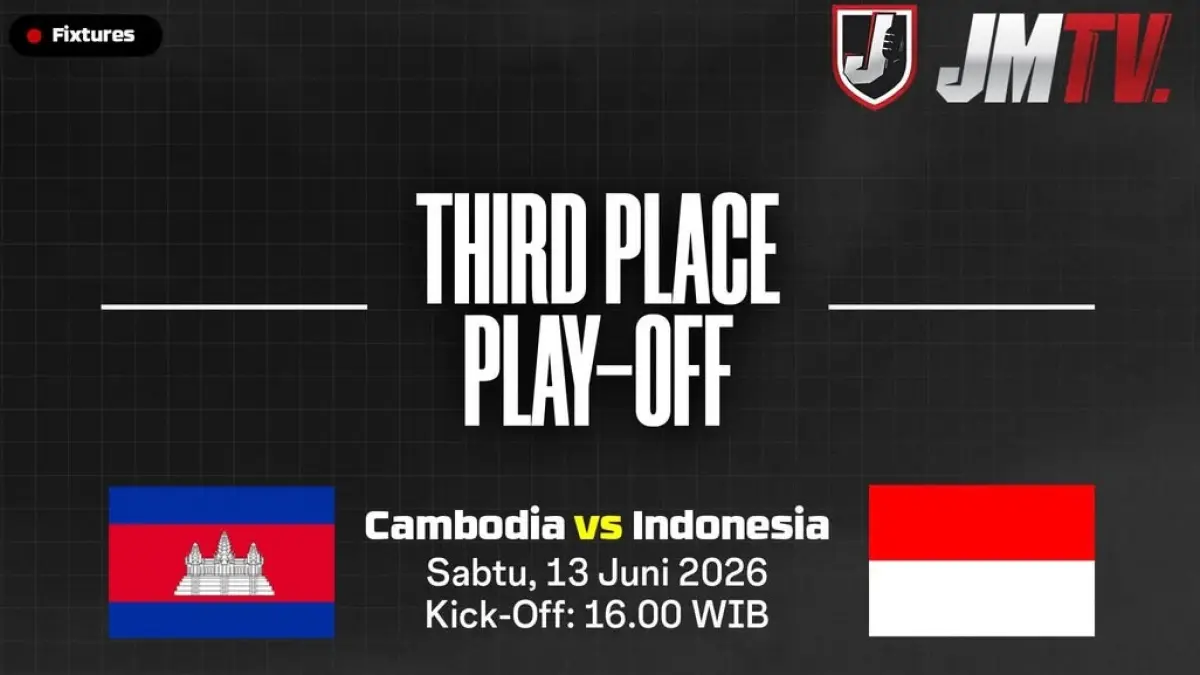 Timnas Indonesia U-19 dijadwalkan menghadapi Kamboja dalam laga perebutan tempat ketiga Piala AFF U-19 2026 di Stadion Utama Sumatra Utara, Sabtu (13/6/2026) petang WIB. (Sumber: Instagram @jmtv_id)