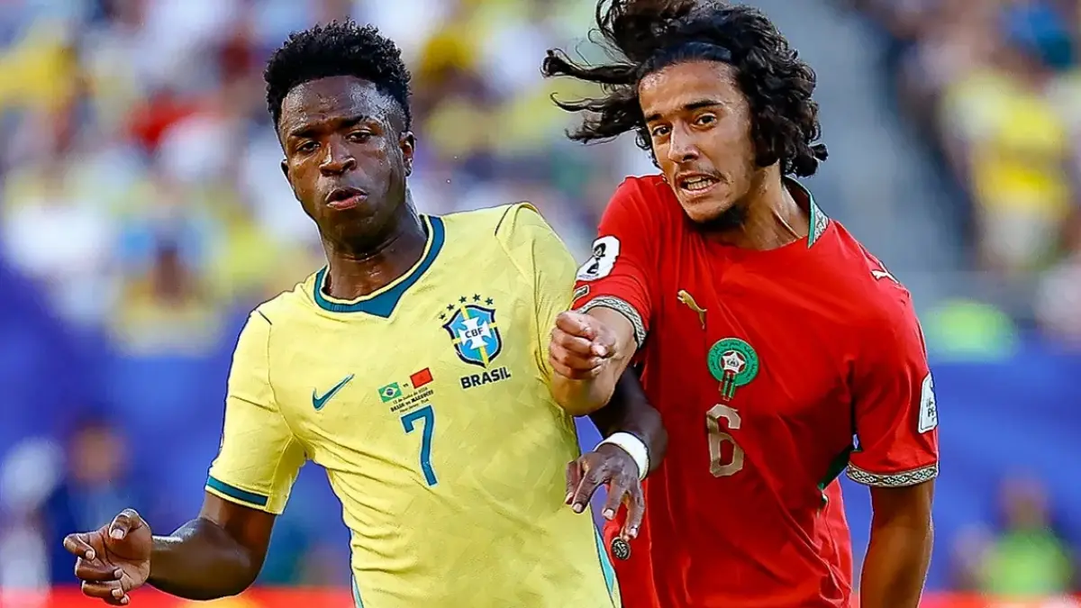 Laga panas dan seru di penyisihan grup C Piala Dunai 2026 antara Brasil vs Maroko berakhir dengan skor imbang 1-1 pada Minggu (14/6/2026) pukul 05.00 WIB. Pertandingan itu juga menarik publik karena aksi gemilang sang womderkid, Ayyoub Bouaddi. (Sumber: © Iconsport /SUSA)