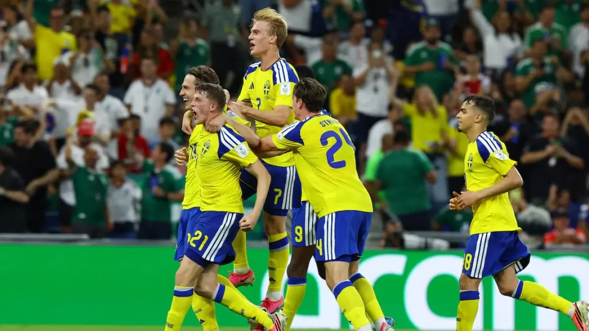 Timnas Swedia meraih hasil positif pada matchday perdana penyisihan Grup F Piala Dunia 2026 usai menang 5-1 atas Tunisia di Stadion Monterrey, Senin (15/6) WIB pagi WIB. (Sumber: REUTERS/Henry Romero)