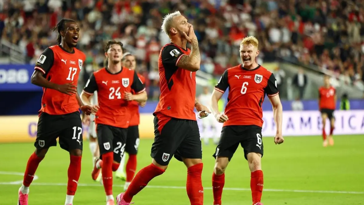 Timnas Austria sukses mengamankan tiga poin pada matchday perdana penyisihan Grup J Piala Dunia FIFA 2026 usai mengalahkan wakil Asia Yordania dengan skor 3-1 di San Francisco Bay Arena, Rabu (17/6/2026) siang WIB. (Sumber: Reuters)
