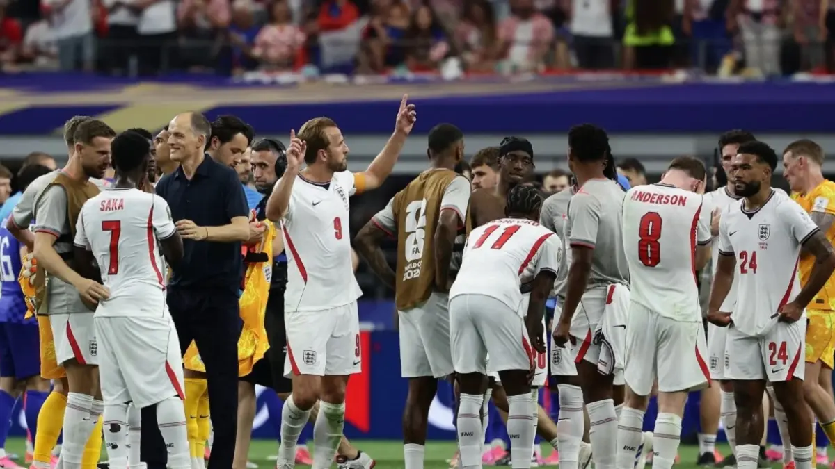 Timnas Inggris memulai perjalanan mereka di Piala Dunia FIFA 2026 dengan langkah mulus usai menang 4-2 atas tim kuat Kroasia pada matchday perdana penyisihan Grup L di Stadion Arlington, Kamis (18/6/2026) dini hari WIB. Sang striker, Harry Kane, menyumbang dua gol di laga tersebut. (Sumber: Aric Becker/AFP)
