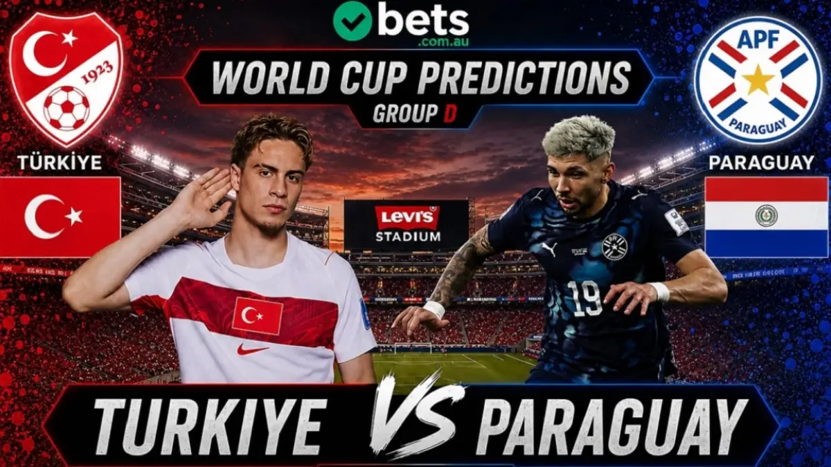 Timnas Turki dijadwalkan menghadapi Paraguay di San Francisco Stadium pada matchday kedua penyisihan Grup D Piala Dunia FIFA 2026, Sabtu (20/6/2026) pagi WIB. (Sumber: bets.com.au)